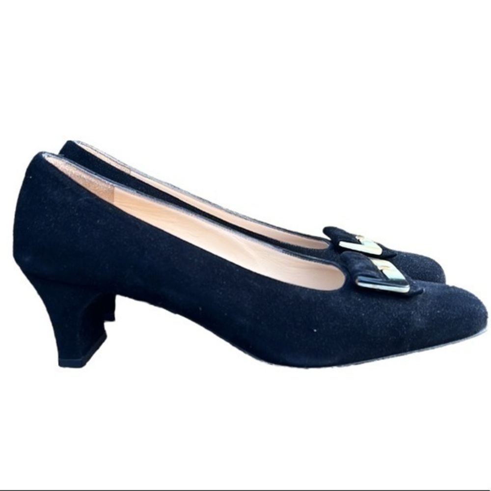 Salvatore Ferragamo heels black suede closed toe square toe